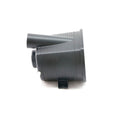Black molded plastic airbox with angled intake tube and ribbed body design.