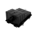 Black rectangular plastic airbox with rounded edges and multiple attachment points.