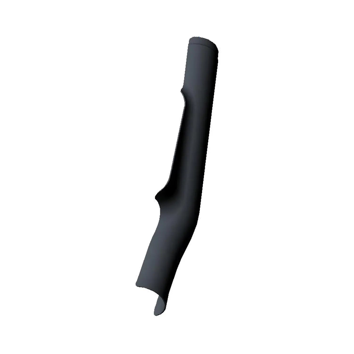 Matte black curved tubular motorcycle collector shield with smooth finish and contoured edges.