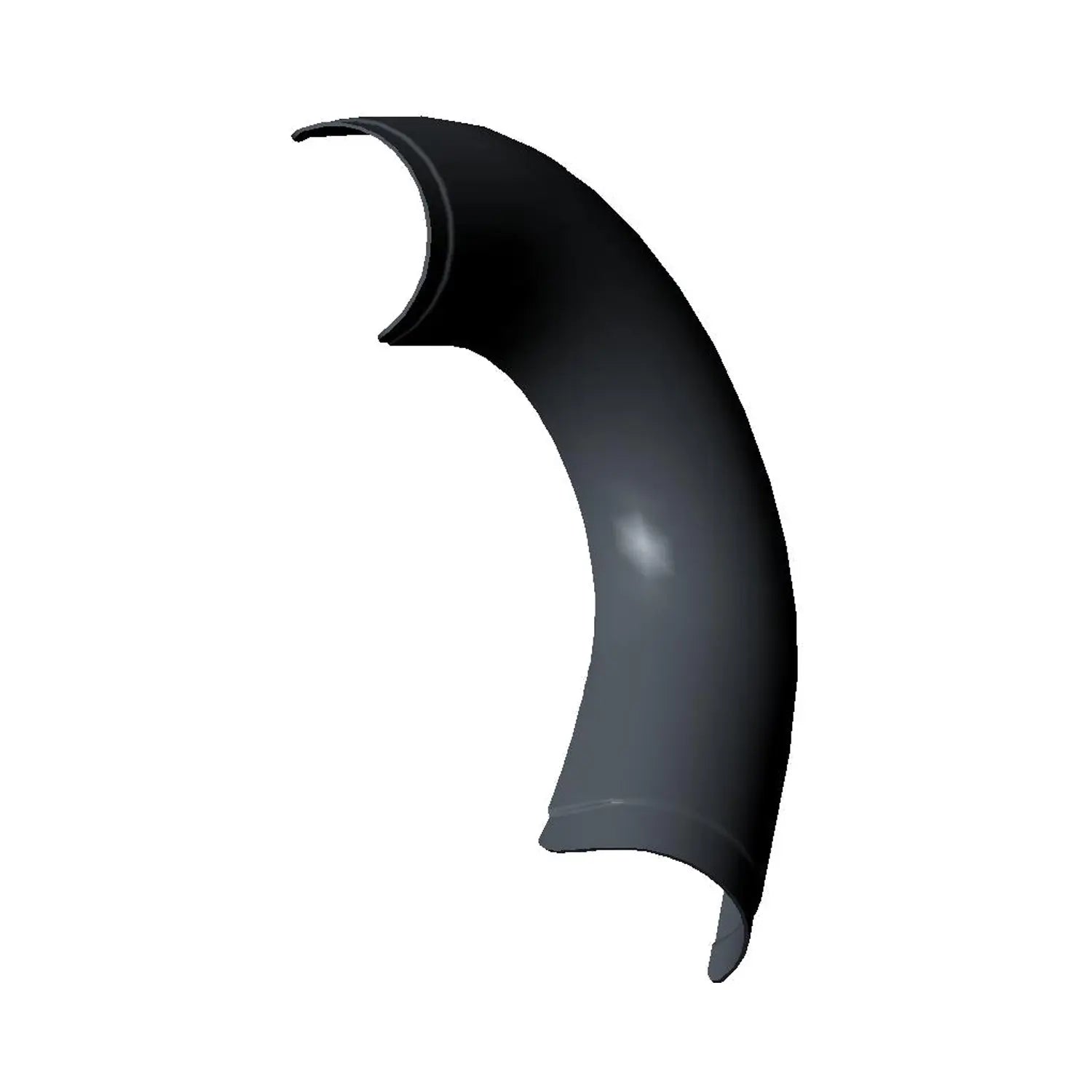 Matte black curved metal exhaust shield designed for rear cylinder midsection of motorcycle exhaust system.