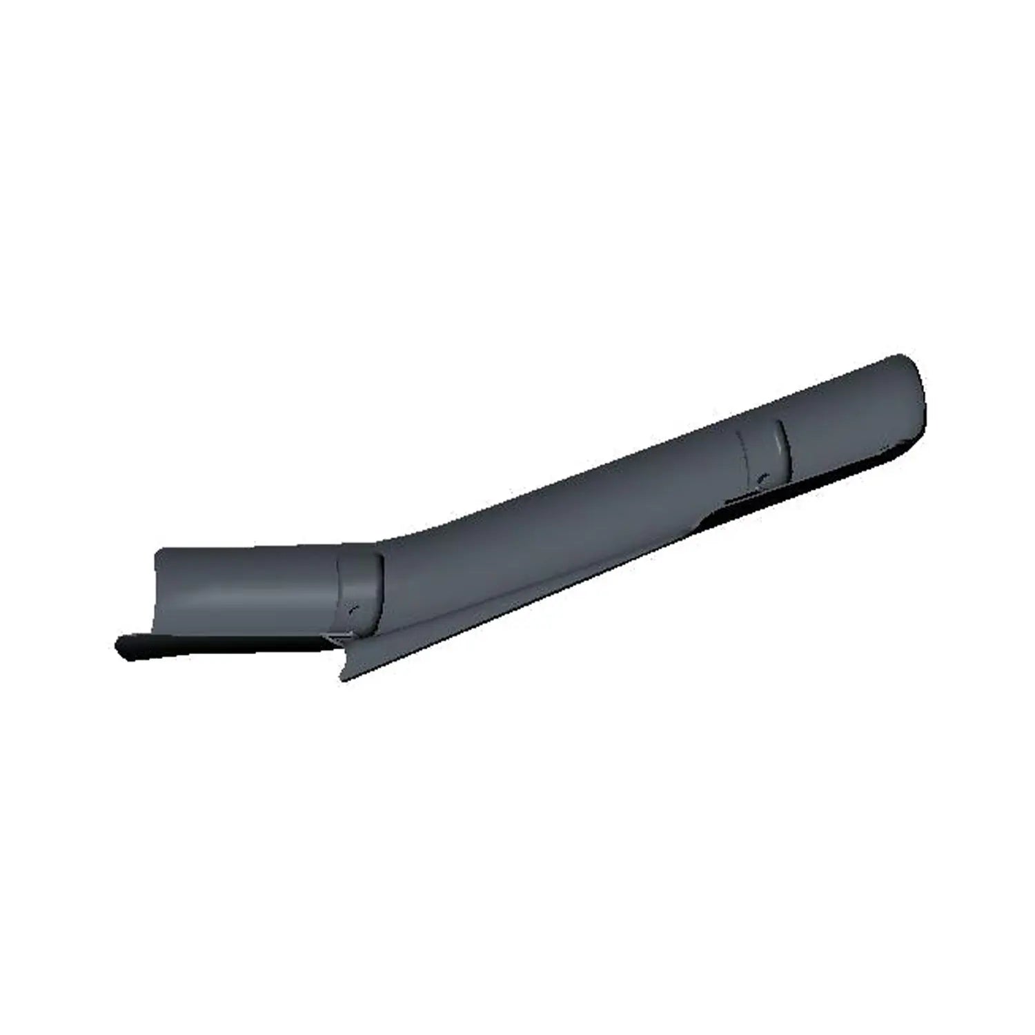 Chrome curved motorcycle exhaust shield with smooth finish and tapered end.