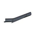 Chrome curved motorcycle exhaust shield with smooth finish and tapered end.