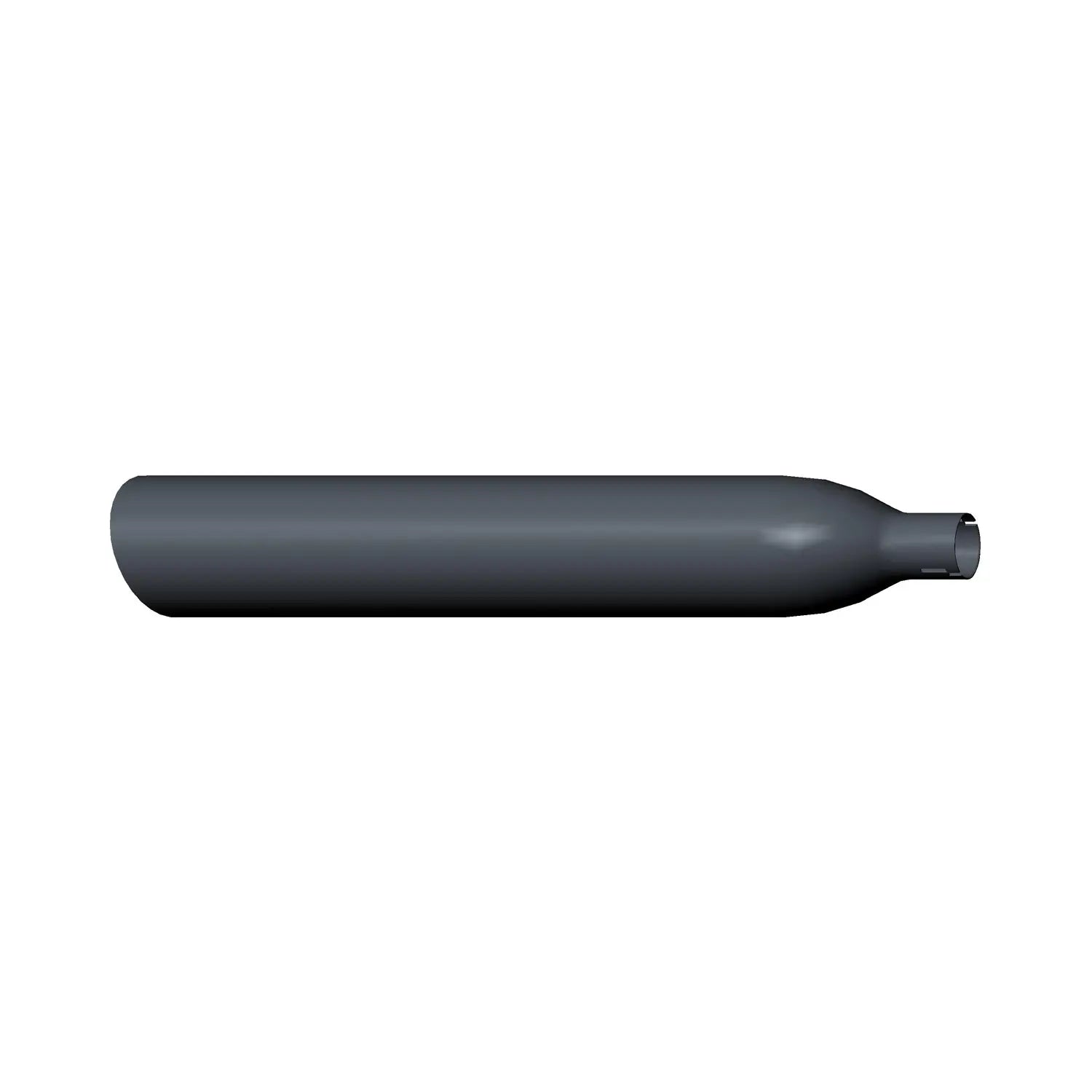 Matte black cylindrical rear muffler with tapered end for Polaris motorcycles.