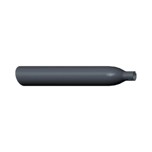 Matte black cylindrical rear muffler with tapered end for Polaris motorcycles.