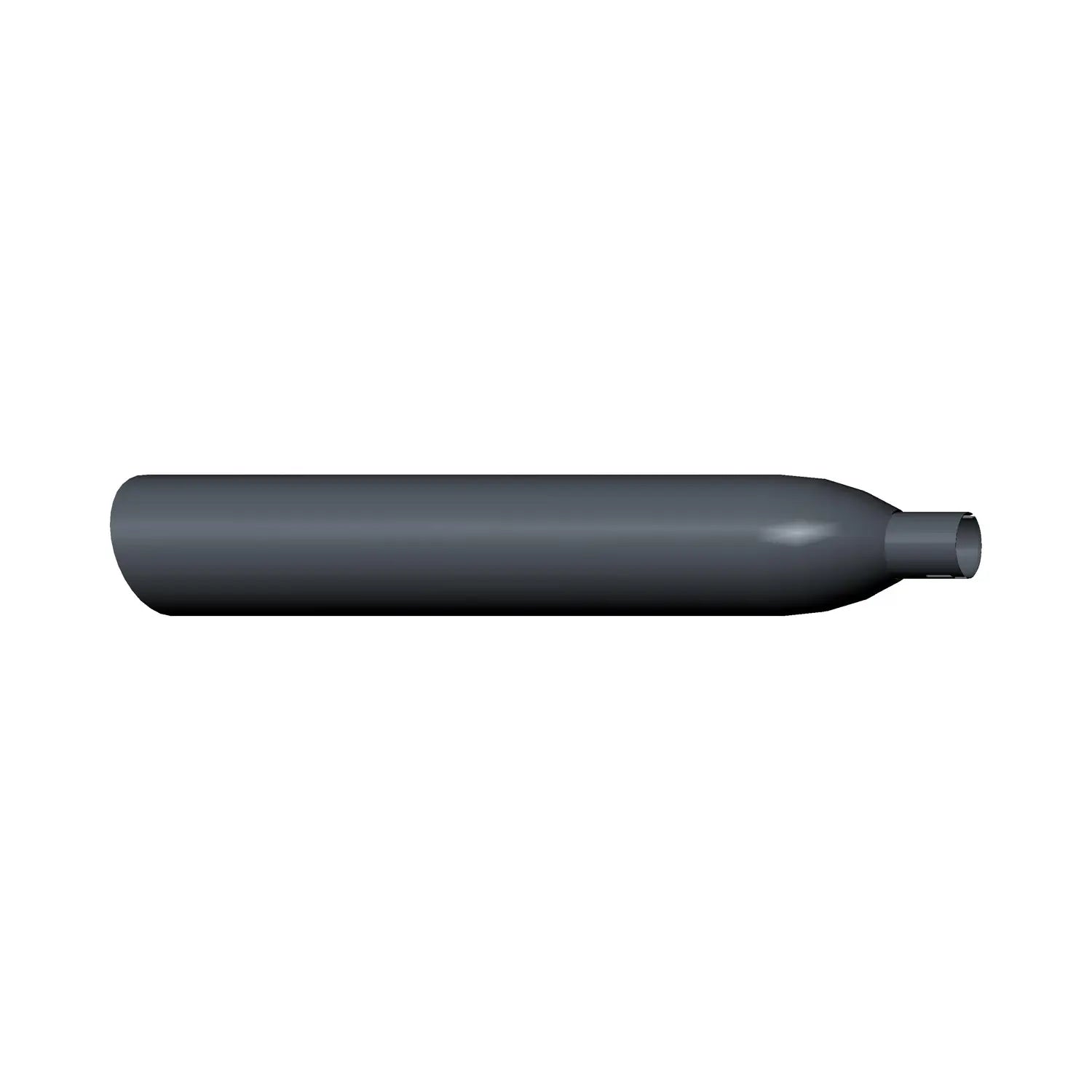 Black cylindrical rear muffler with a tapered outlet end for motorcycle exhaust system.