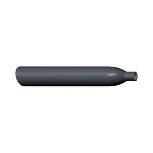 Black cylindrical rear muffler with a tapered end pipe, smooth matte finish.