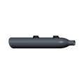 Black cylindrical front muffler with smooth finish and two mounting brackets.