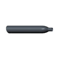 Black cylindrical rear muffler with smooth matte finish and tapered outlet end.