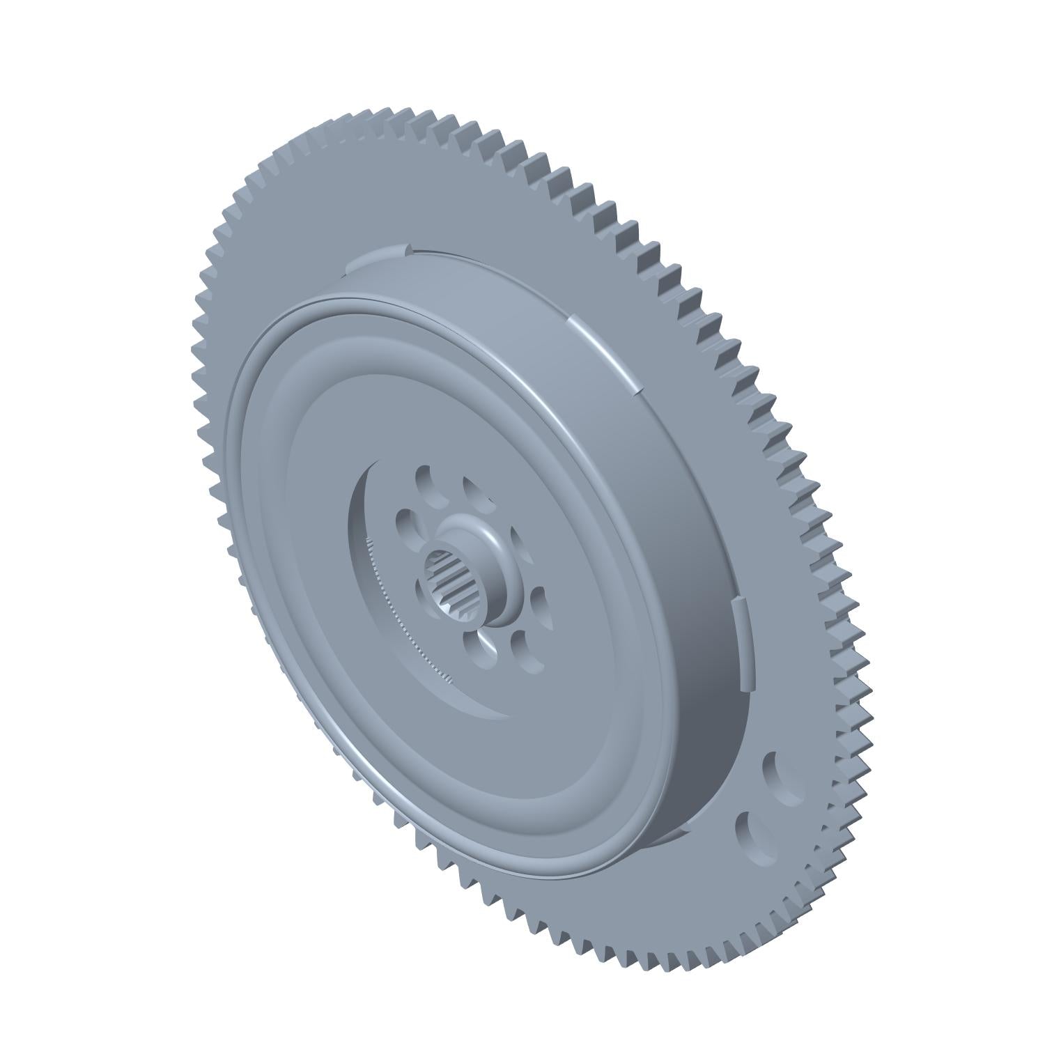 Gray circular damper spring with toothed outer edge and central hub with splines.