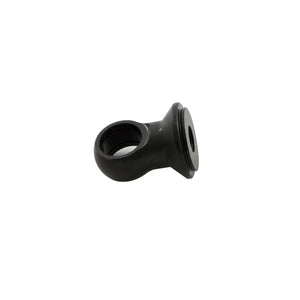 Black cylindrical eyelet with a flanged base and hollow center, made of durable material.