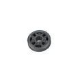 Black circular Polaris piston with central hole and radial cutouts, metal material.