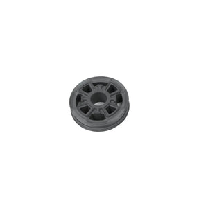 Black circular Polaris piston with central hole and radial cutouts, metal material.
