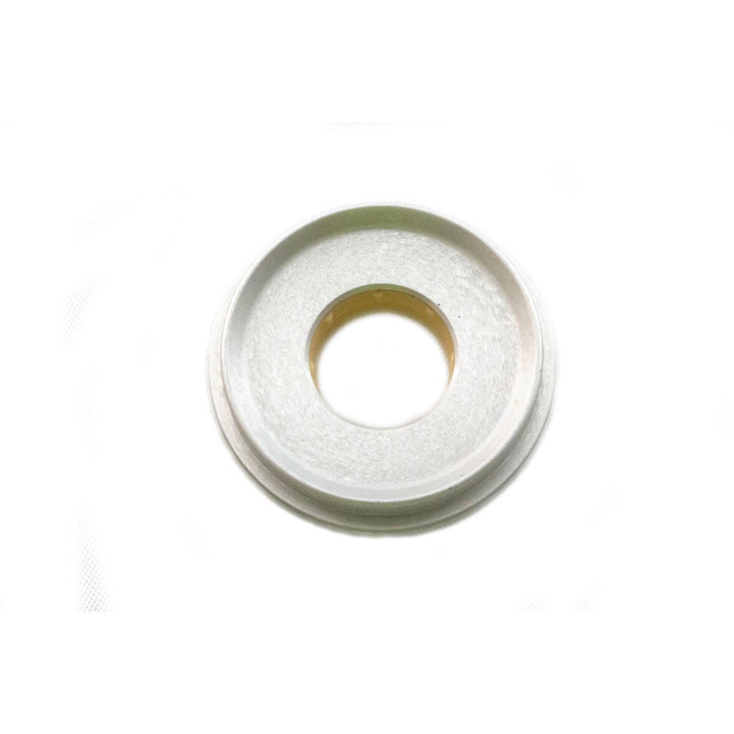 Silver circular metal bearing cap with a central hole, smooth finish.