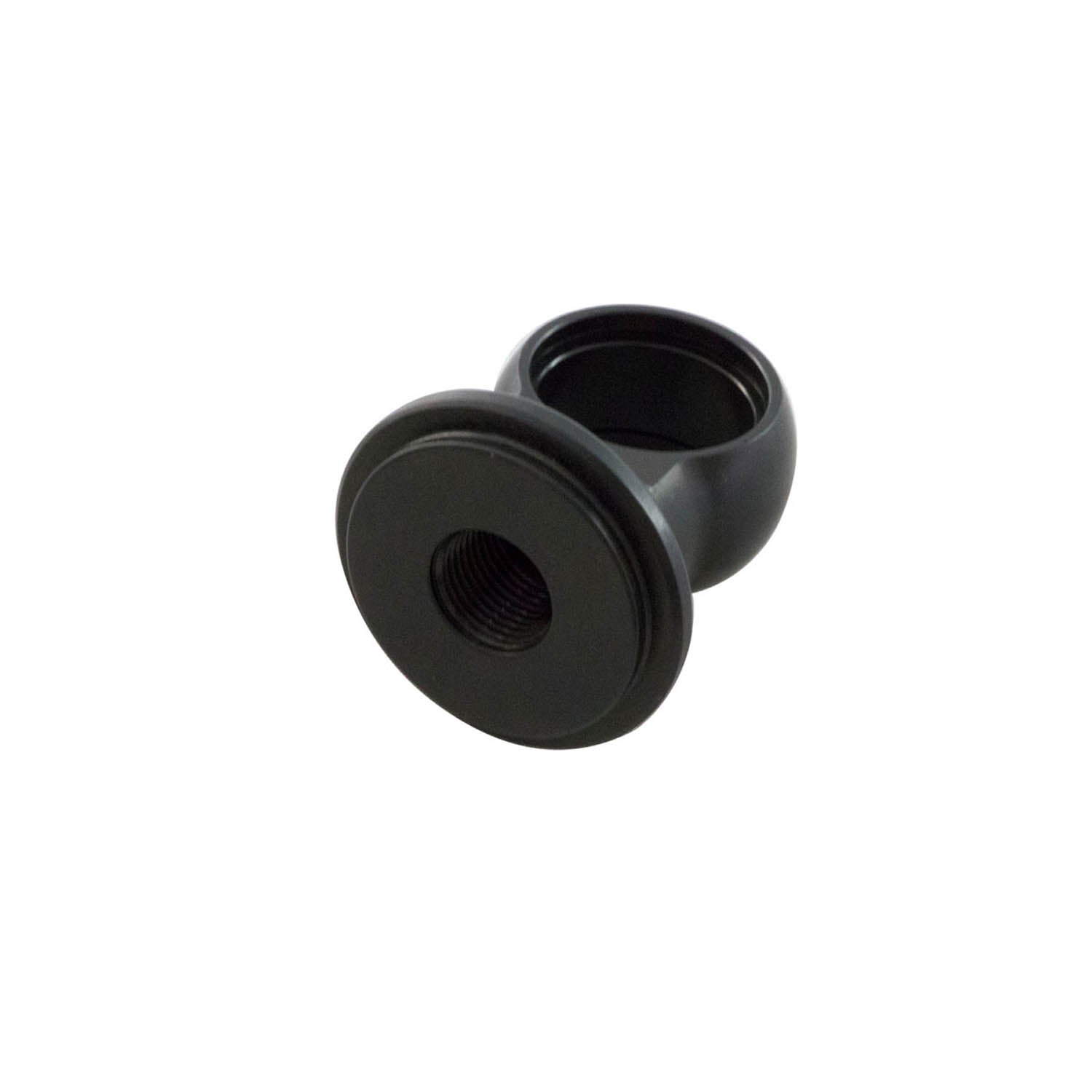 Black metal eyelet shaft with a flanged circular head and hollow center.