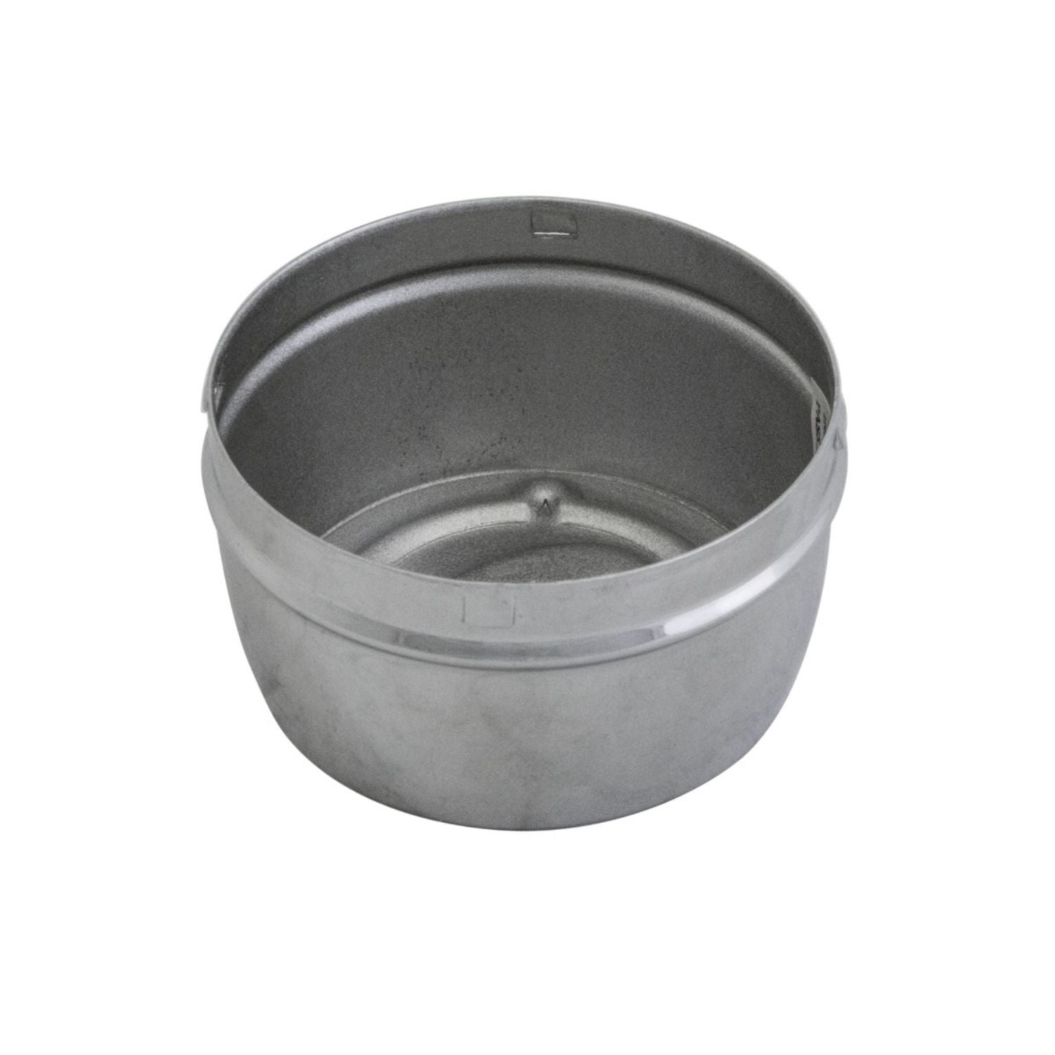 Round metallic center cap with raised star logo embossed on the inner surface.