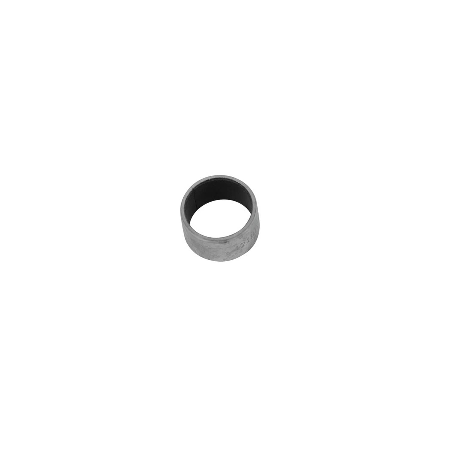 Cylindrical gray metal shaft bushing with smooth inner and outer surfaces.