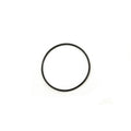 Black circular rubber O-ring seal with smooth surface on white background.