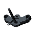 Matte black metal motorcycle triple tree bracket with a central vertical stem and two circular clamp mounts on each side.