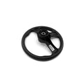 Black 14-inch Polaris steering wheel with three spokes and central mounting hub.