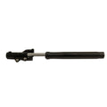 Black metal right fork leg with mounting points and smooth cylindrical tube for motorcycle suspension.