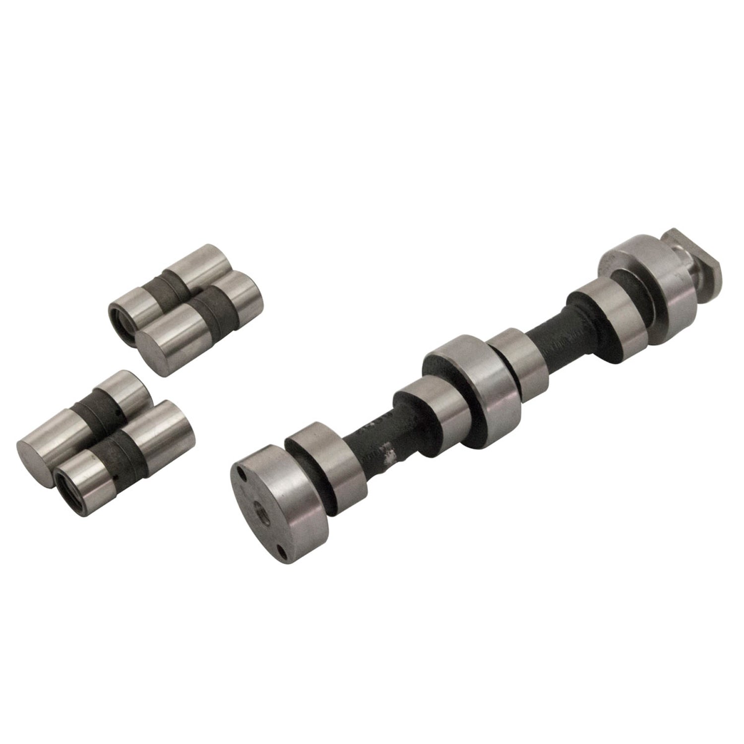 Metal camshaft with cylindrical lobes and two sets of silver bearing caps for Polaris 800 EFI H.O. engine.