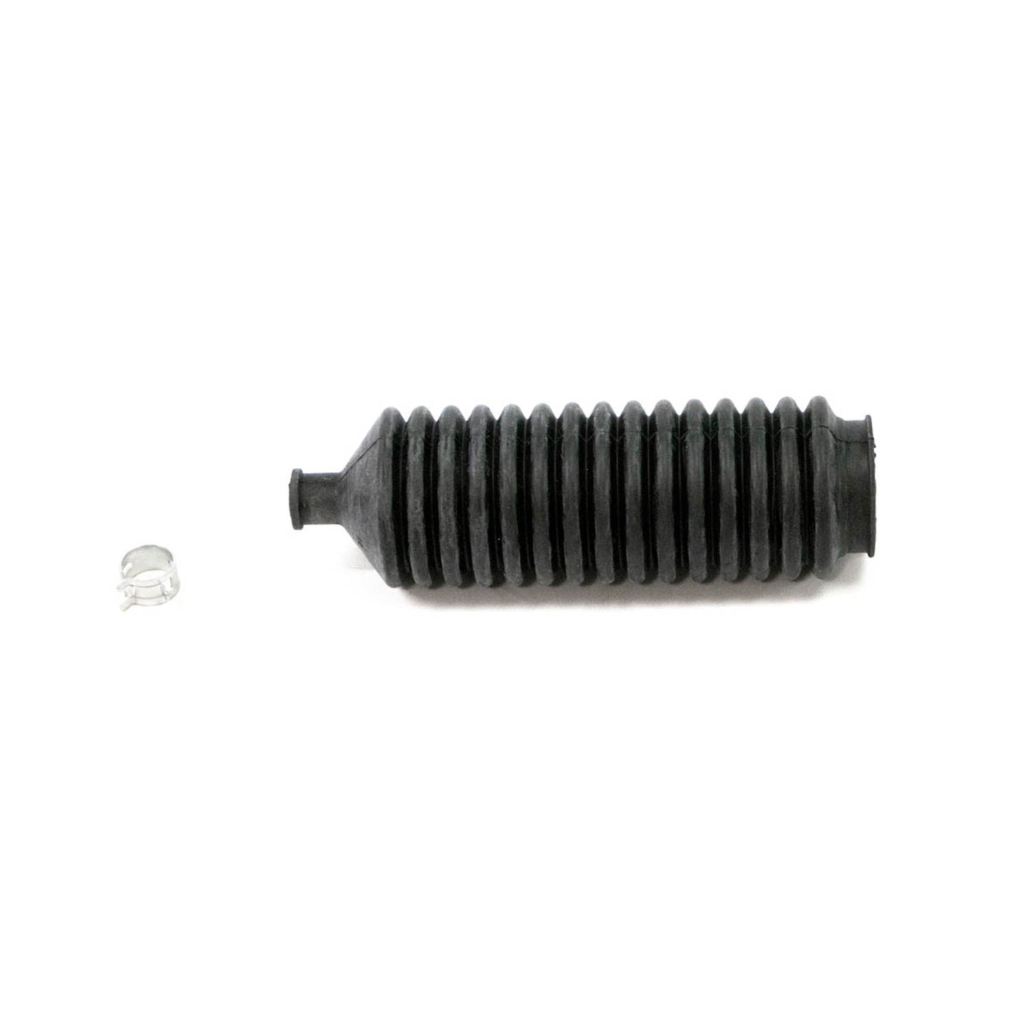 Black ribbed rubber boot with a small clear plastic clip, designed for ATV rack protection.