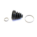 Black rubber CV outer boot with two metal clamps for Polaris ATV repair kit.