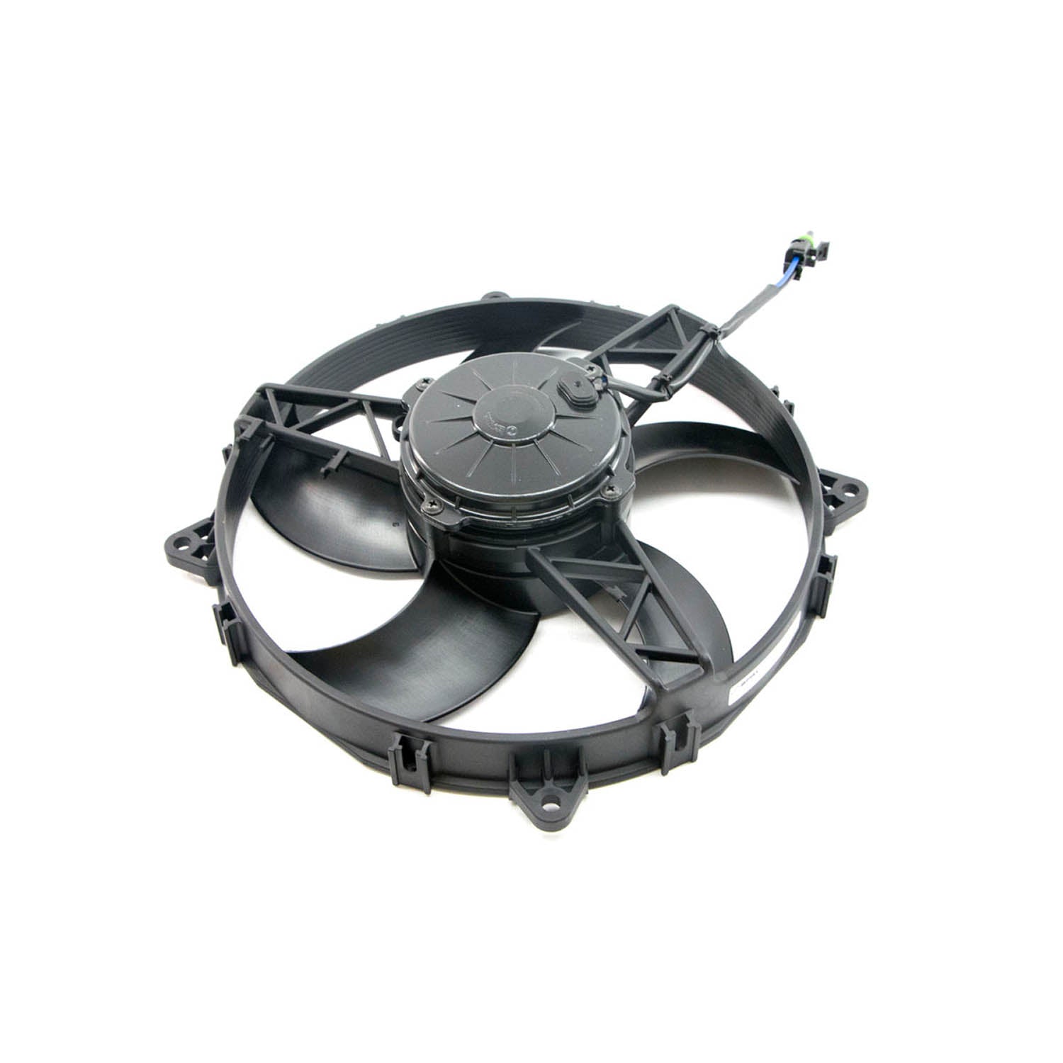 Black circular 11-inch electric fan with multiple blades and mounting points.