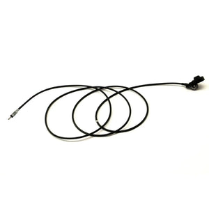 A black cable with a metal tip and small plastic connector, coiled on a white background—ideal as an Am/Fm Antenna Harness by Polaris and perfect for OEM Victory Polaris parts replacement.