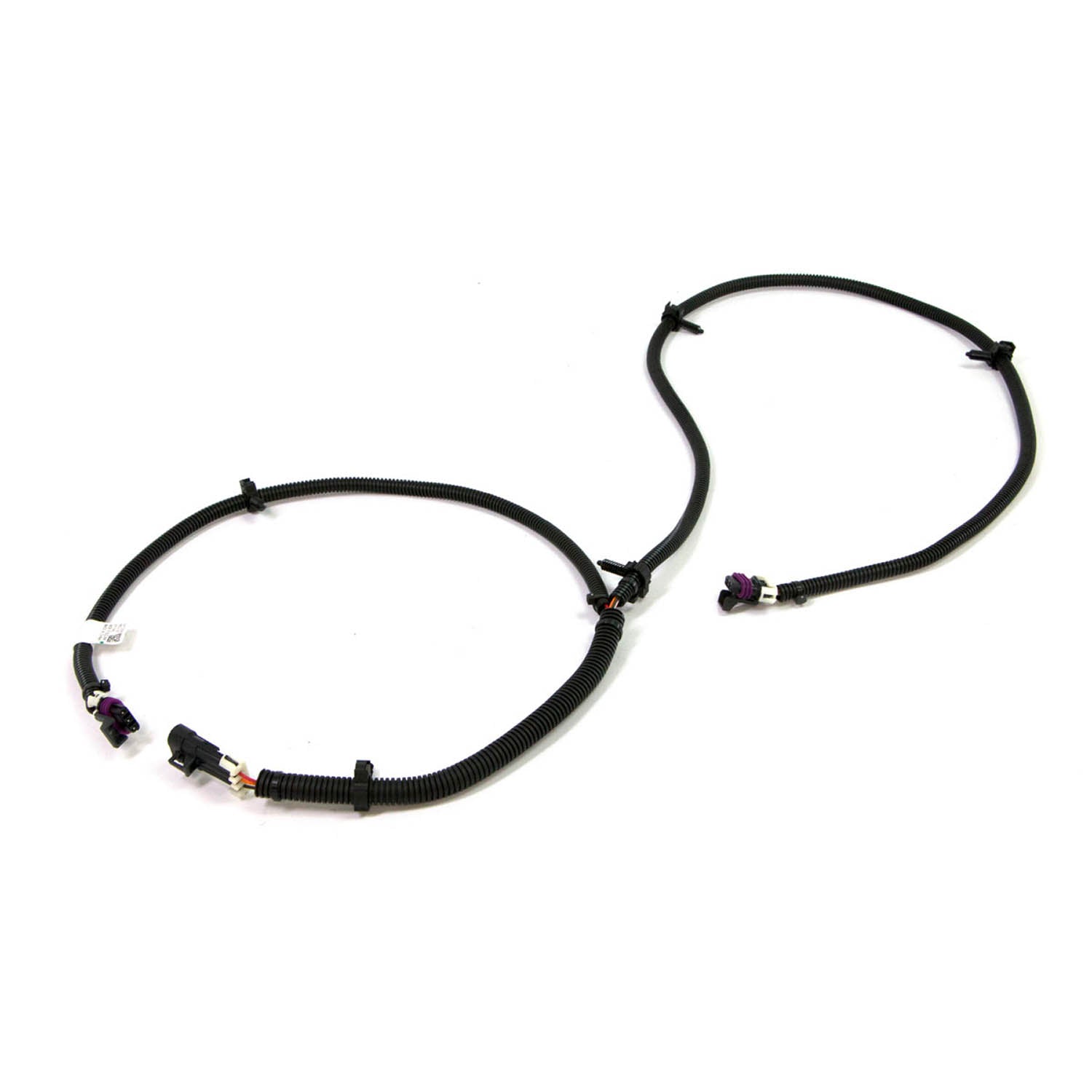 Black flexible wiring harness with multiple connectors and clips, designed for offroad vehicle use.