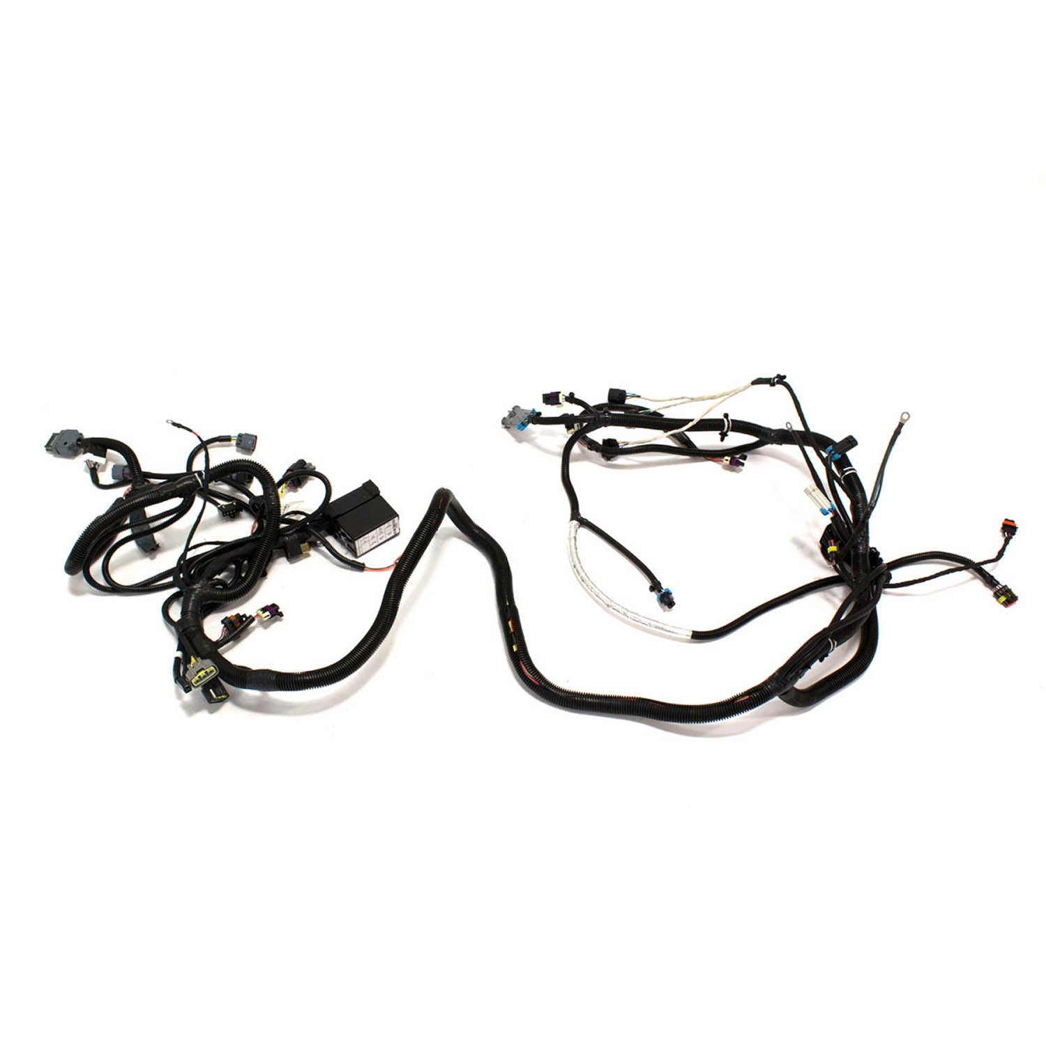 Black wiring harness with multiple connectors and plastic clips, designed for Polaris 6x6 UTV models.