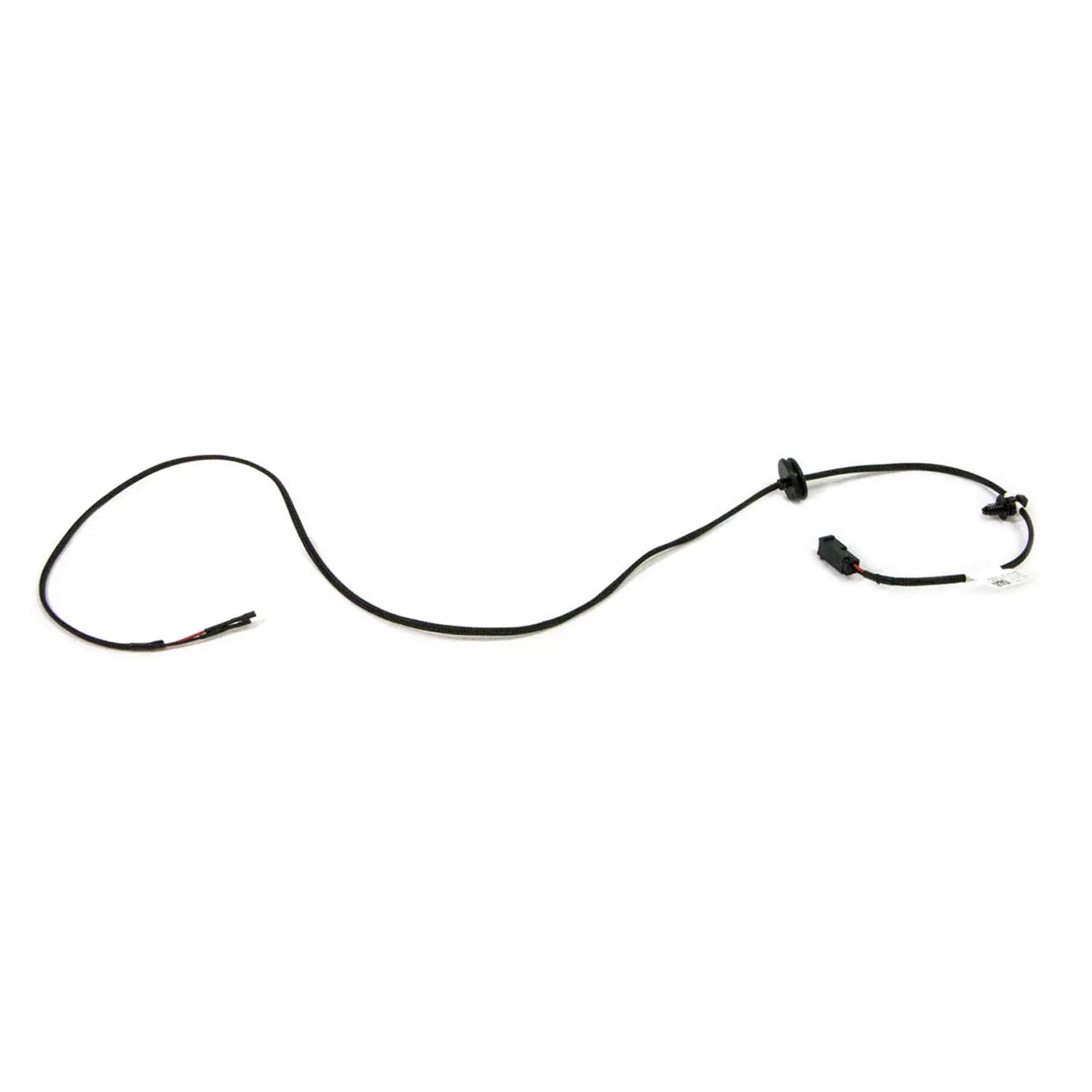 Black wiring harness with multiple connectors and a clip, designed for motorcycle saddlebags.