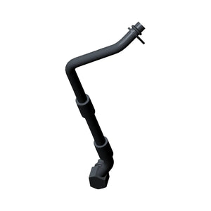 Black curved metal oil line tube with mounting bracket and hexagonal connector ends.