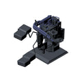 3D-rendered model of a Fuel Pump Sender by Polaris featuring a central unit, coiled purple cables, and two sets of black foot pedals with connecting wires—all mounted on a square base.