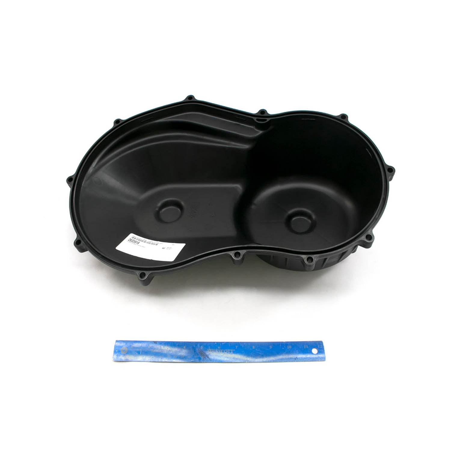 Black molded plastic outer clutch cover with multiple mounting points and a contoured design.