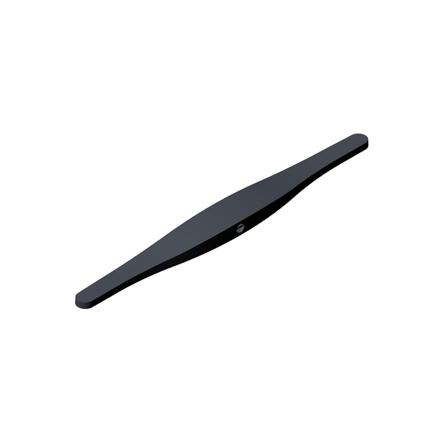 Black streamlined amplified antenna with tapered ends and smooth matte finish.