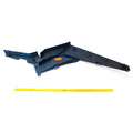 Black molded plastic rear right fender with angular design for Polaris off-road UTV, 24-inch ruler below for scale.