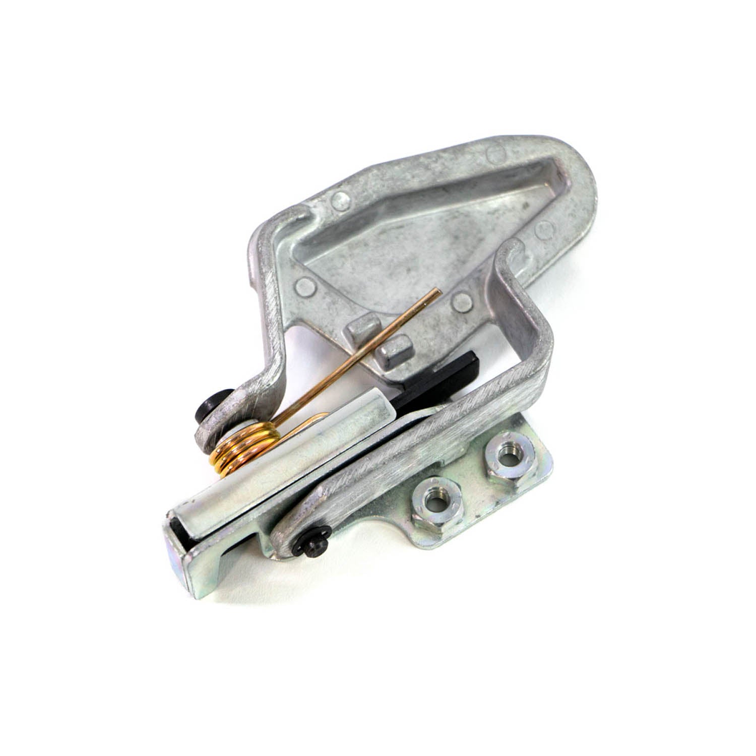 Silver metal actuator latch with spring mechanism and mounting holes for Polaris UTVs.