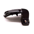 Black left inner fairing panel for motorcycle with smooth curved plastic design and mounting hardware attached.