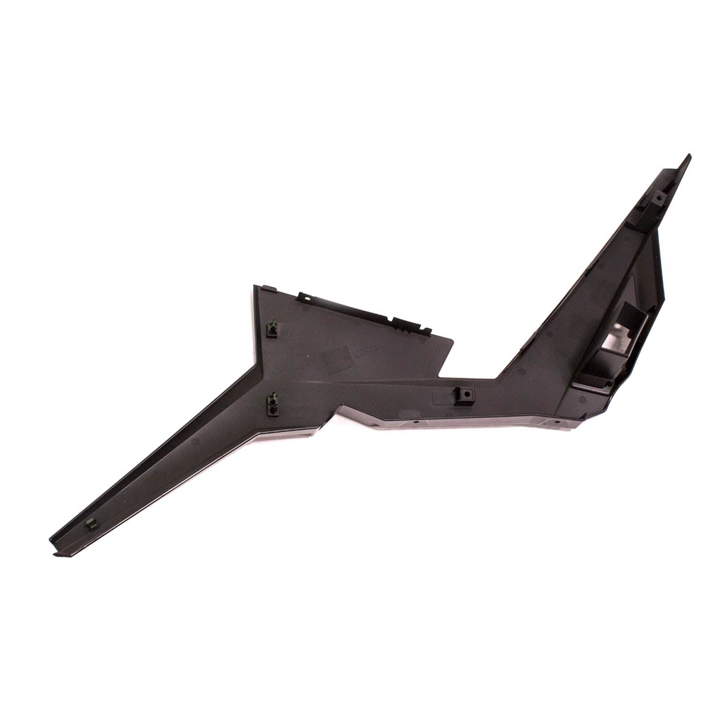 Stealth black angular rear left fender for Polaris UTV with mounting points and durable plastic construction.