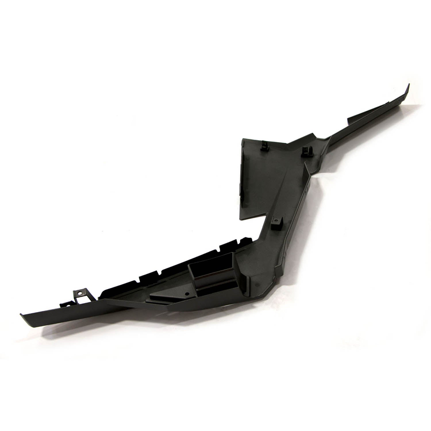 Black plastic rear fender panel with angular design and mounting points for Polaris UTV.