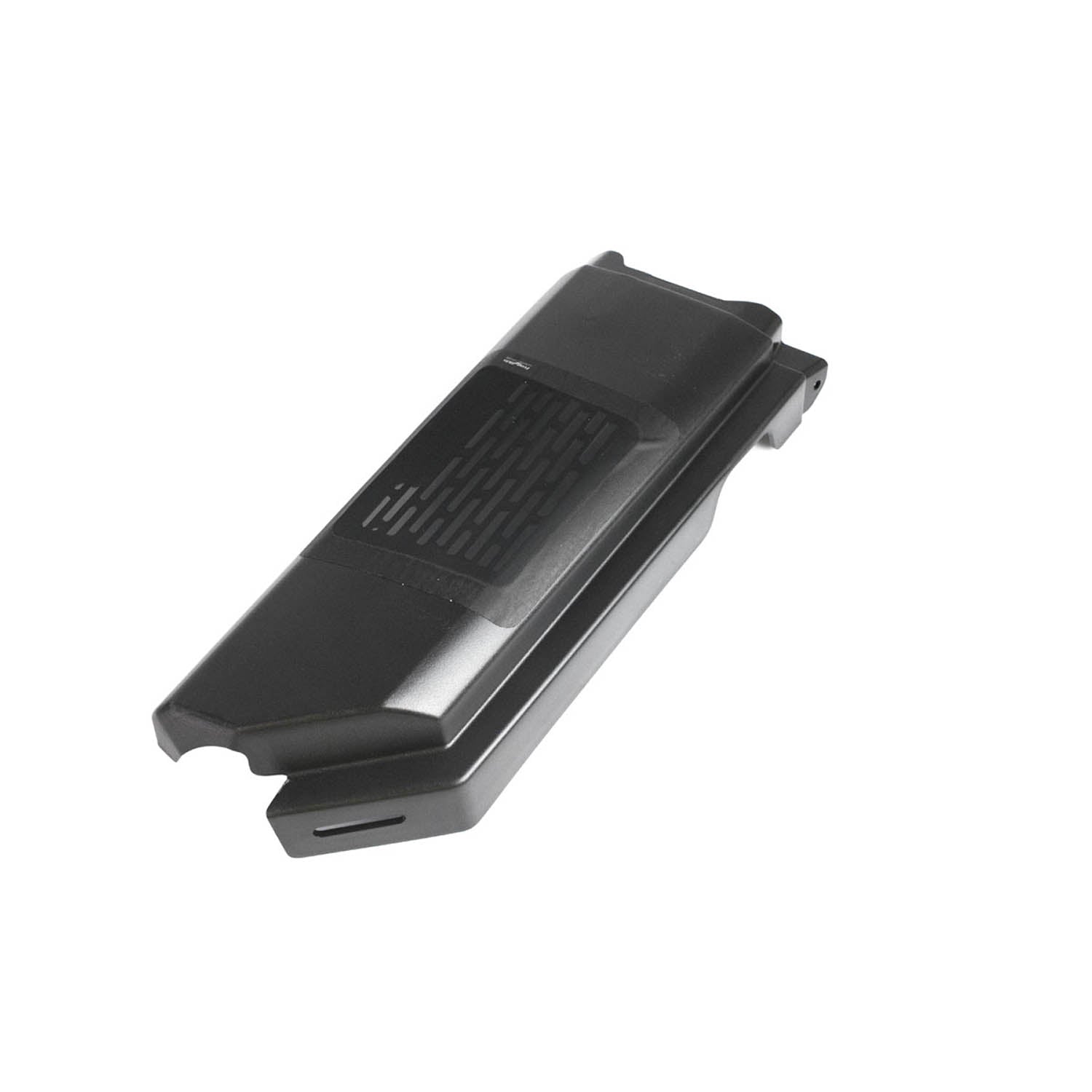 Black plastic rear fender panel with textured upper section and angular design for Polaris UTV.