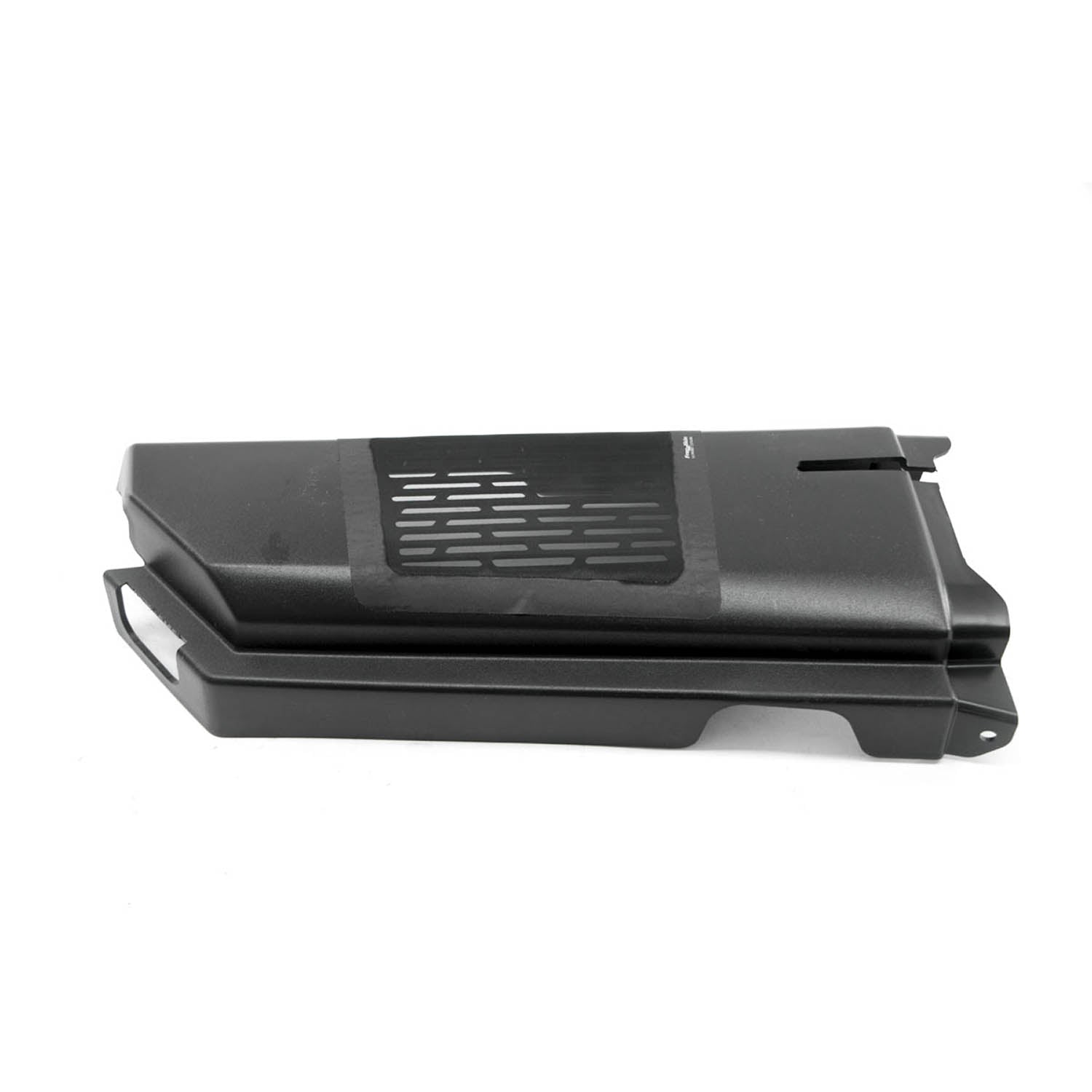 Glossy black plastic rear fender upper left panel with vent slots for Polaris UTV.
