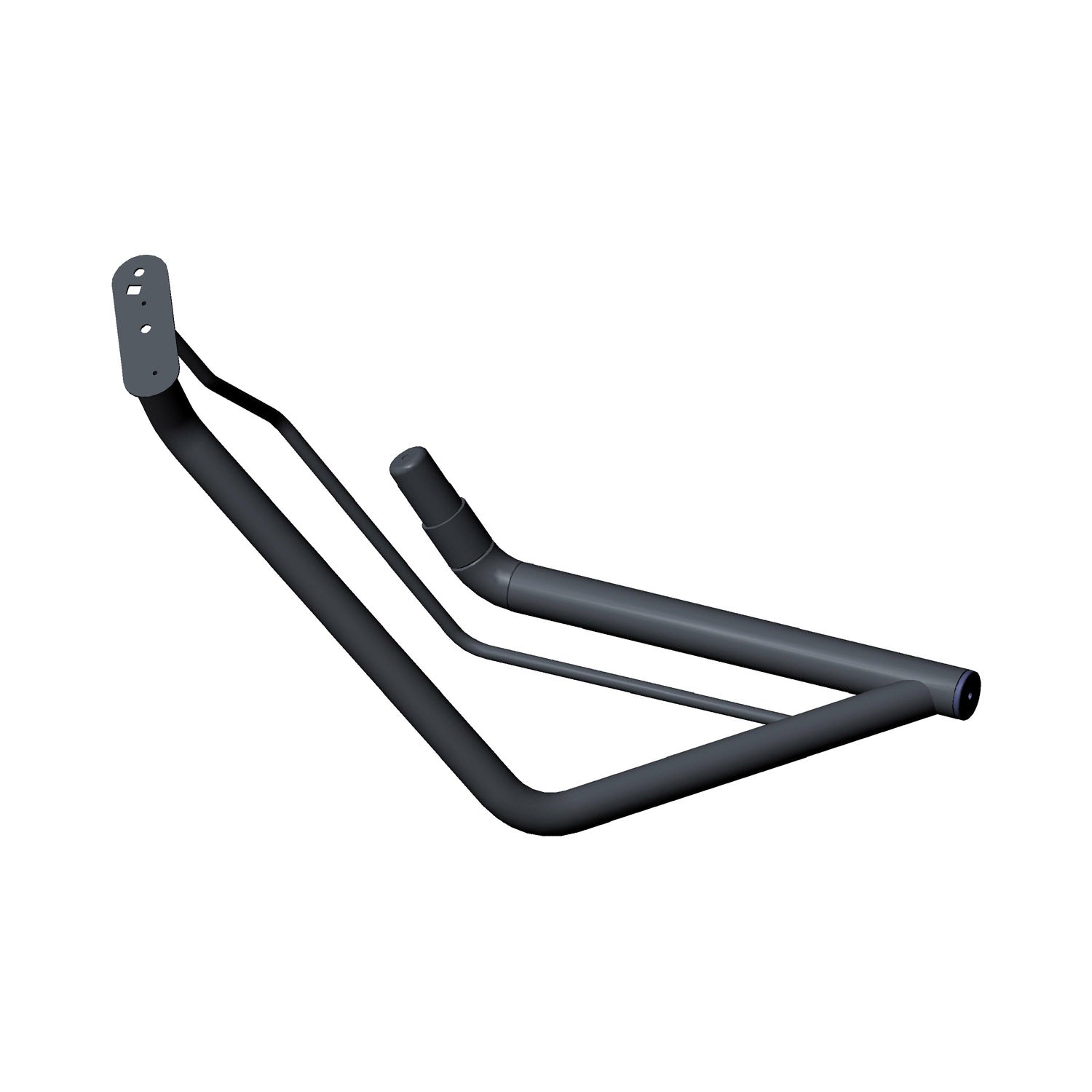 Black metal tubular front brush guard for left side with mounting bracket and curved design.