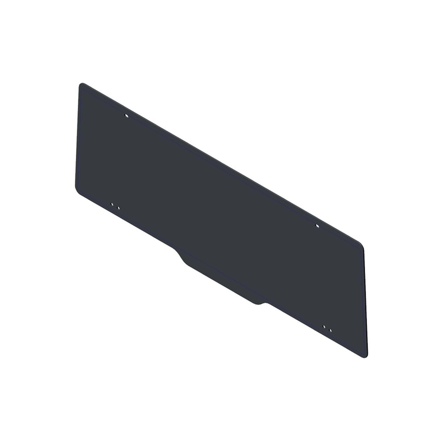Black rectangular rear panel glass with smooth edges and four mounting holes for Polaris Ranger XP 1000 UTV.