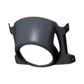 Matte black motorcycle headlight nacelle with round opening and mounting brackets.