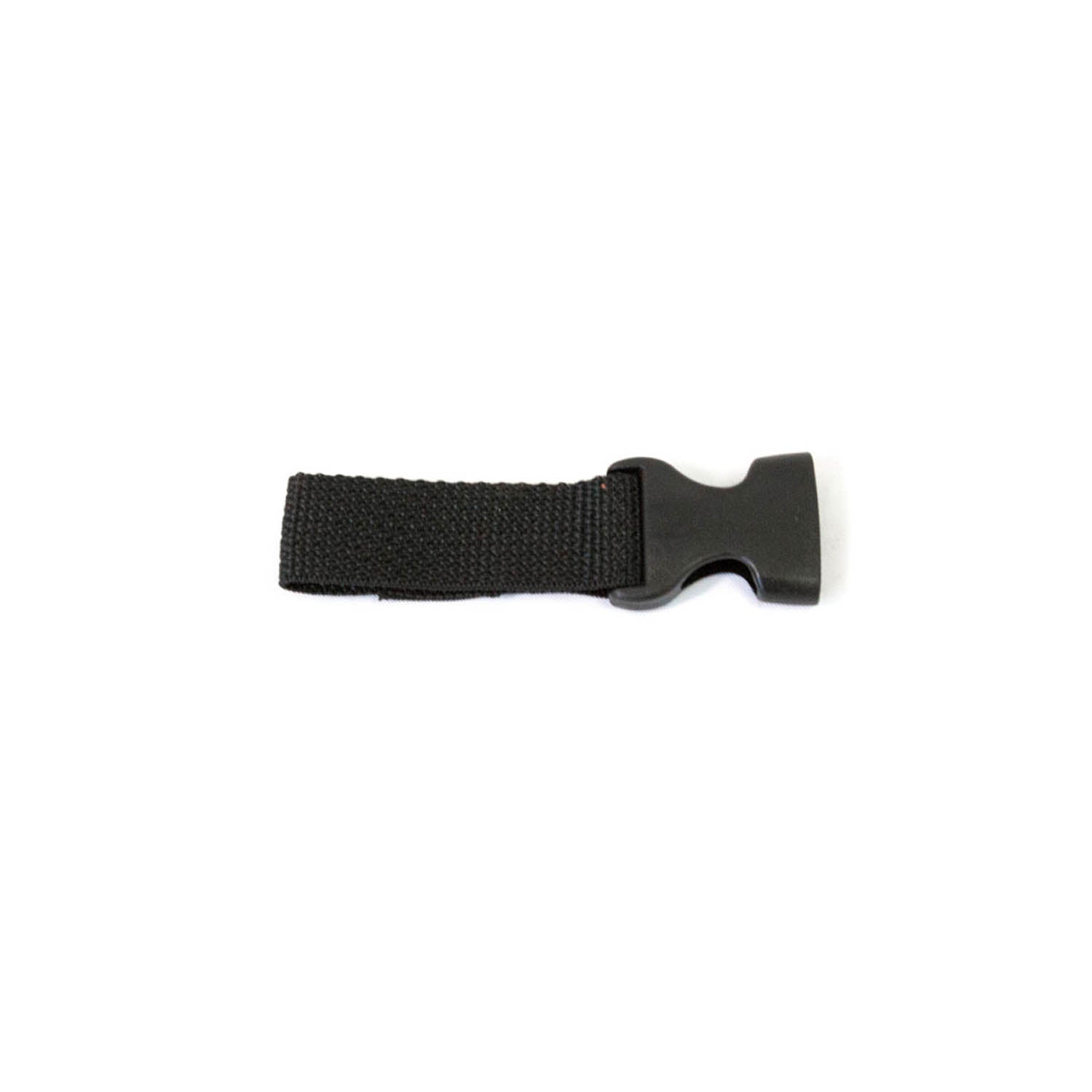 Black woven nylon net strap with a plastic quick-release buckle on one end.