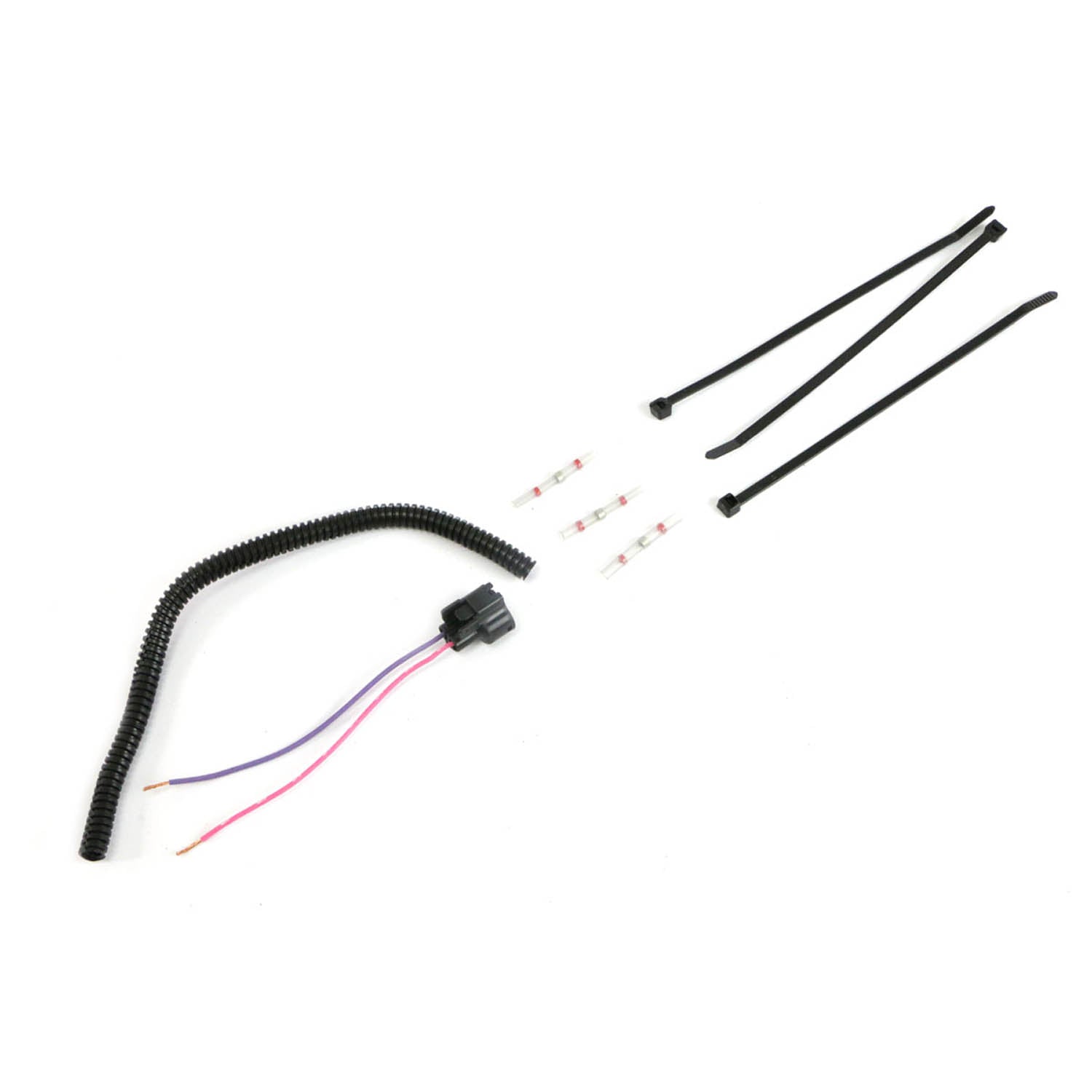Black engine air temperature sensor harness with red and purple wires, four small connectors, and two black zip ties.