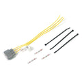 Gray plastic AC input regulator connector with four yellow wires, three black zip ties, and four inline blade fuse holders.
