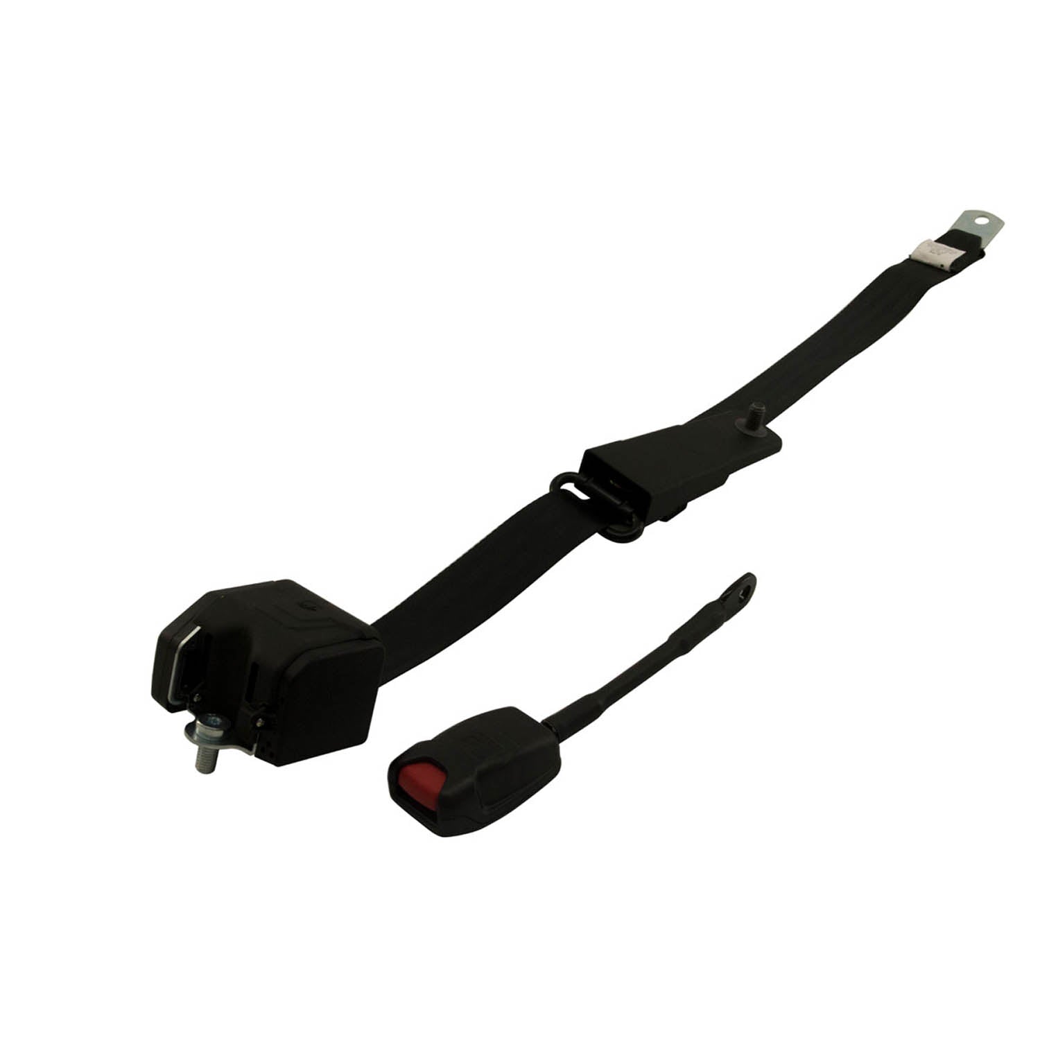 Black 3-point seat belt kit with metal latch and red release button designed for Polaris UTVs.